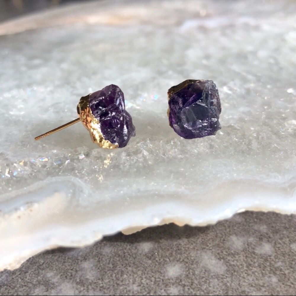 Host Pick 🖤 Raw Amethyst 14K Gold Plated Earrings - Picture 2 of 5
